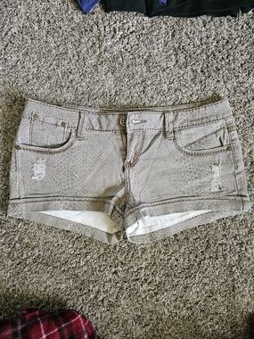 Vanilla Star Taupe Leopard-Print Denim Shorts